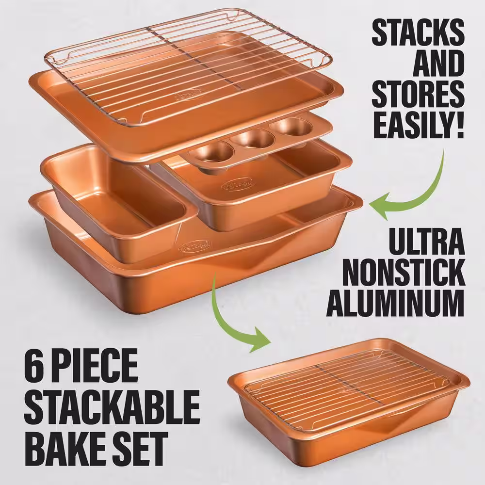 Gotham Steel StackMaster 6-Piece Carbon Steel Nonstick Space Saving Stackable Bakeware Set