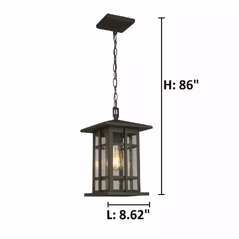 Eglo Arlington Creek 8.62 in. W x 14.02 in. H 1-Light Matte Bronze Outdoor Pendant Light with Clear Seeded Glass