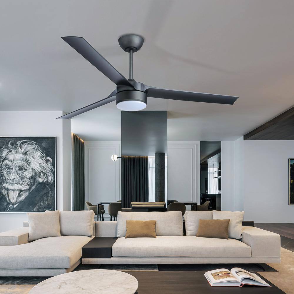 Modland Light Pro 60 in. LED Indoor Jet Black Modern Ceiling Fan with Smart WIFI Control and DC Motor