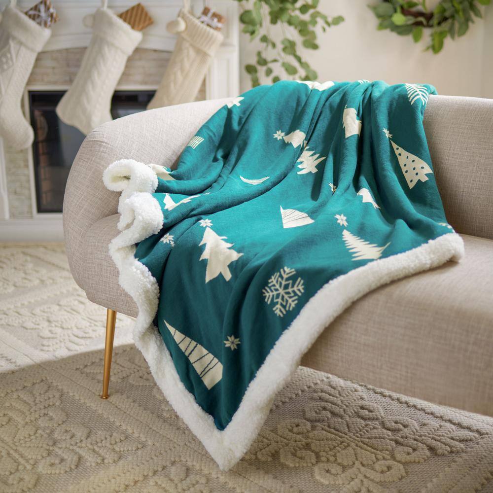 None Cedar Snowflake Green Cotton Throw Blanket