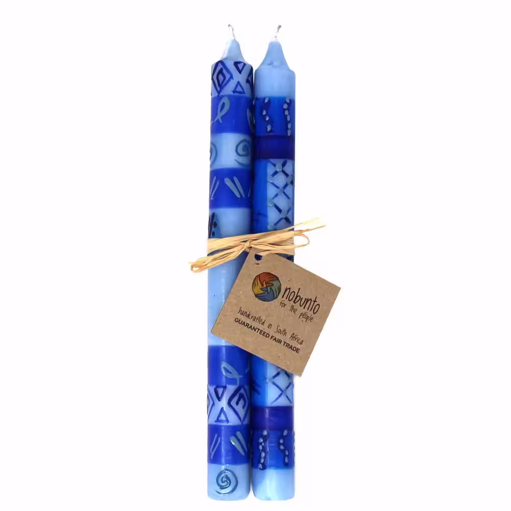 None Blue Feruzi Design Unscented Hand-Painted Dinner Candles (Set of 2)