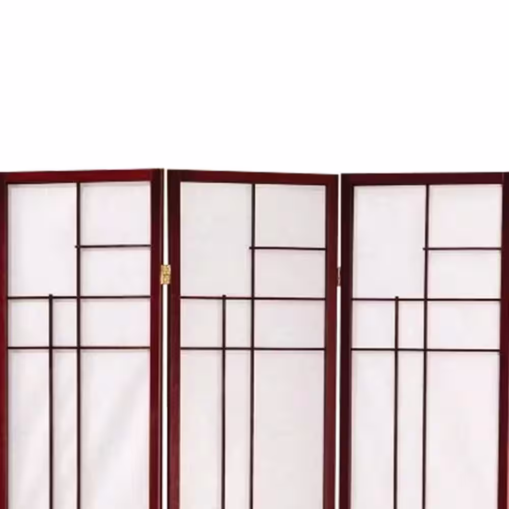 Benjara Classic 5.8 ft. Brown 3-Panel Wooden Folding Screen Room Divider