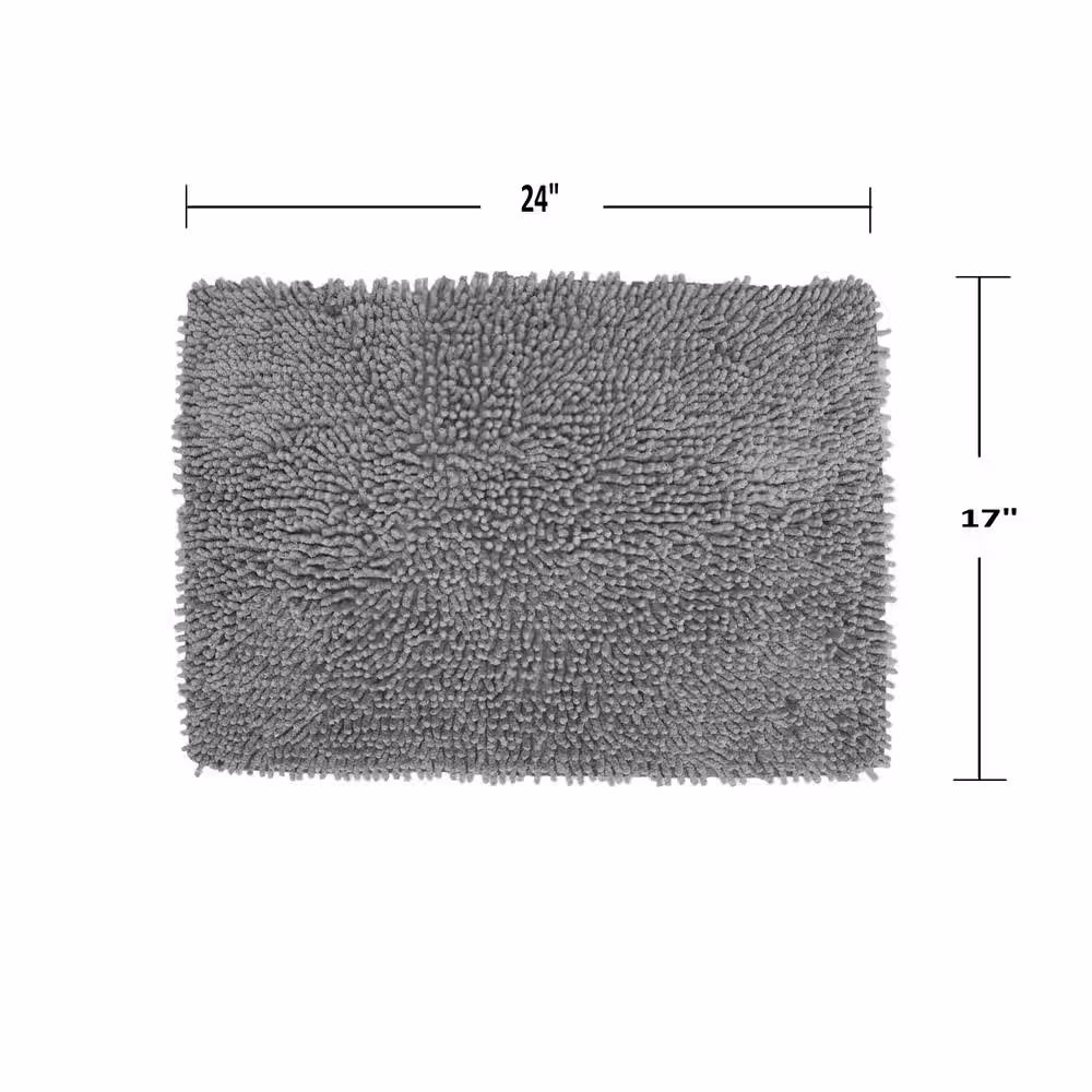 None Fantasia Bath Collection 17 in. x 24 in. Gray Shaggy Cotton Bath Rug