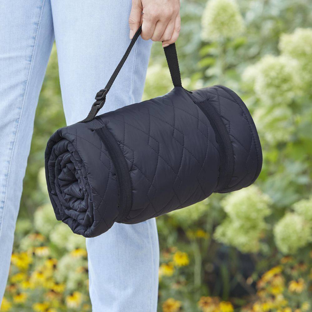 StyleWell Packable Navy and Khaki Plaid Fleece Outdoor Throw Blanket