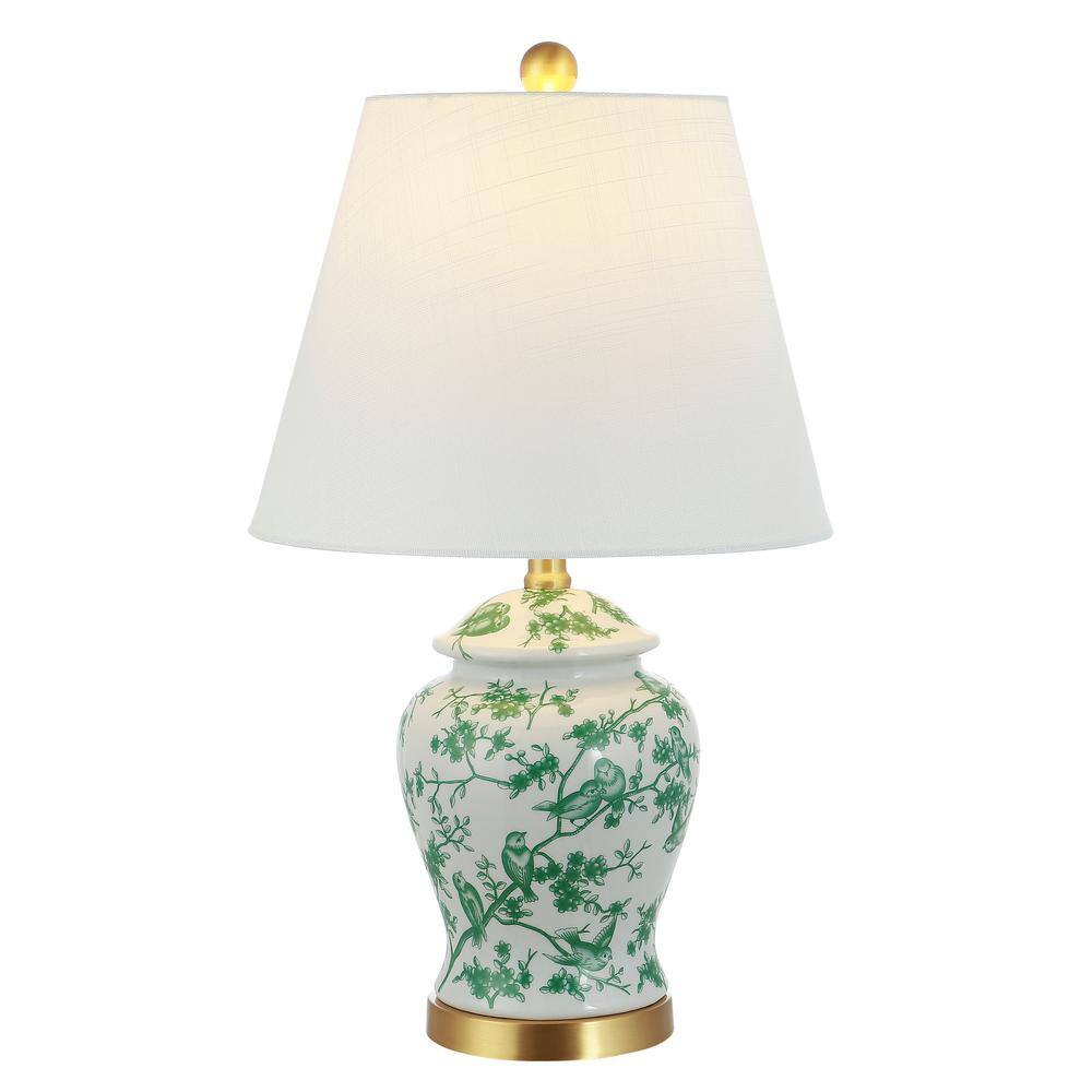 JONATHAN Y Penelope 22 in. Green/White Chinoiserie Classic LED Table Lamp