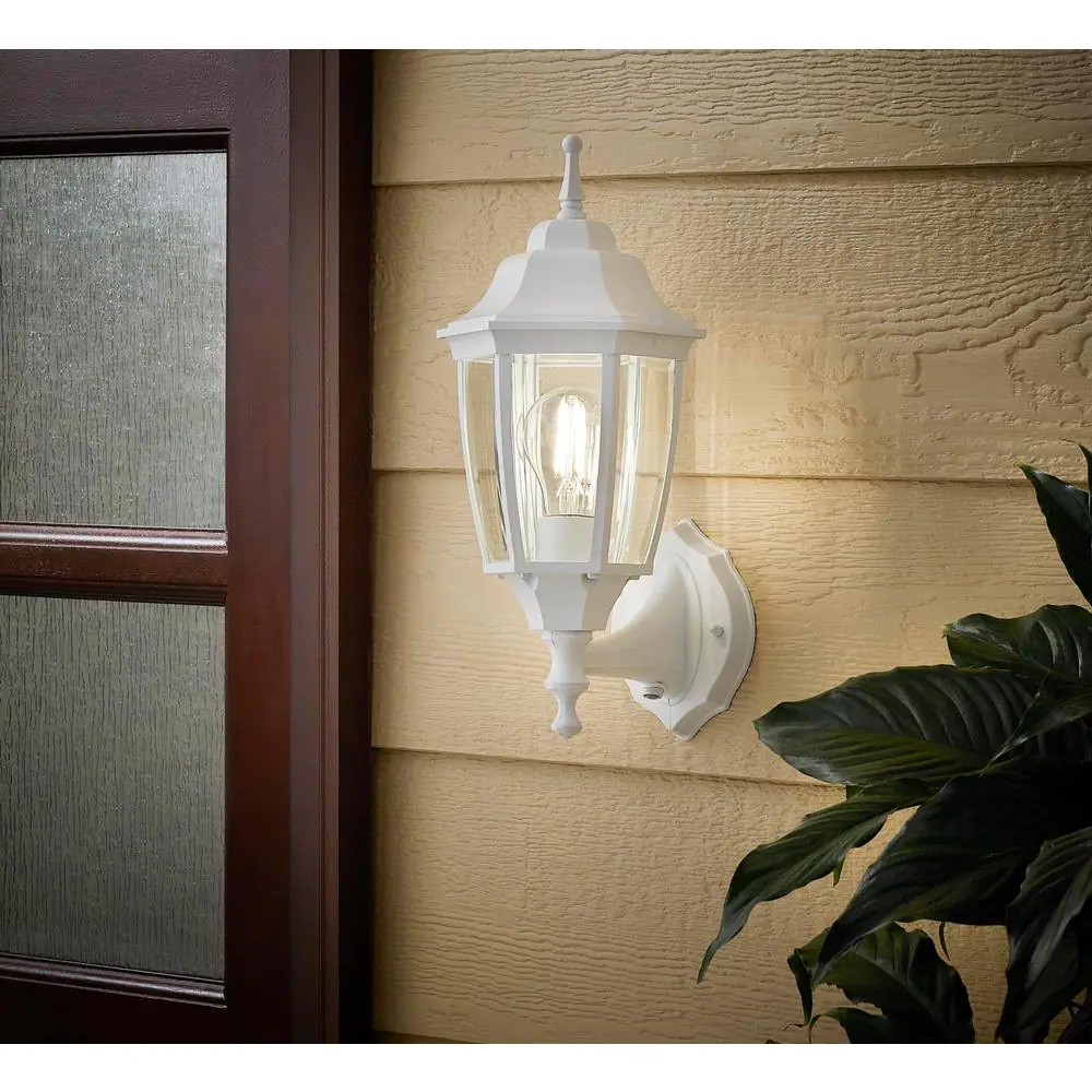 Hampton Bay 14.5 in. White Dusk to Dawn Decorative Outdoor Wall Lantern Sconce Light