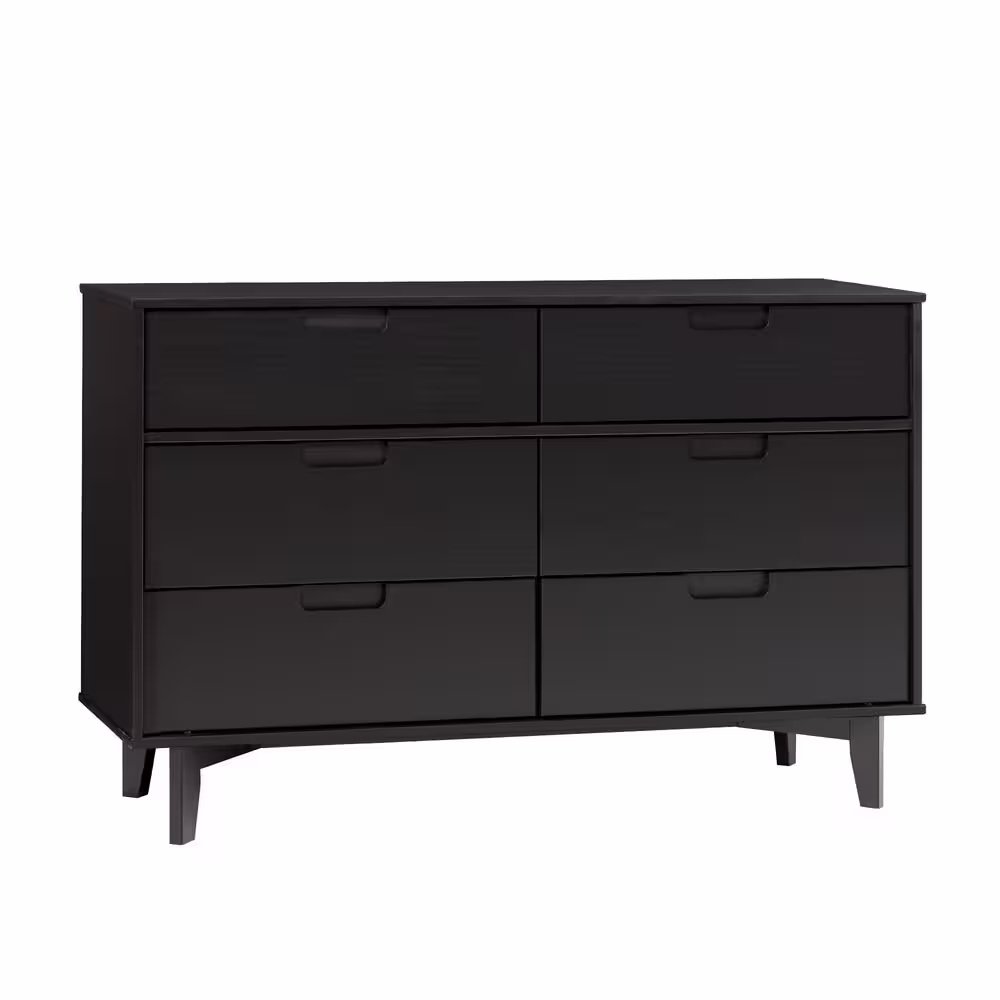 Welwick Designs 6-Drawer Black Solid Wood Mid-Century Modern Cutout Dresser (33 in. H x 52 in. W x 16 in. D)