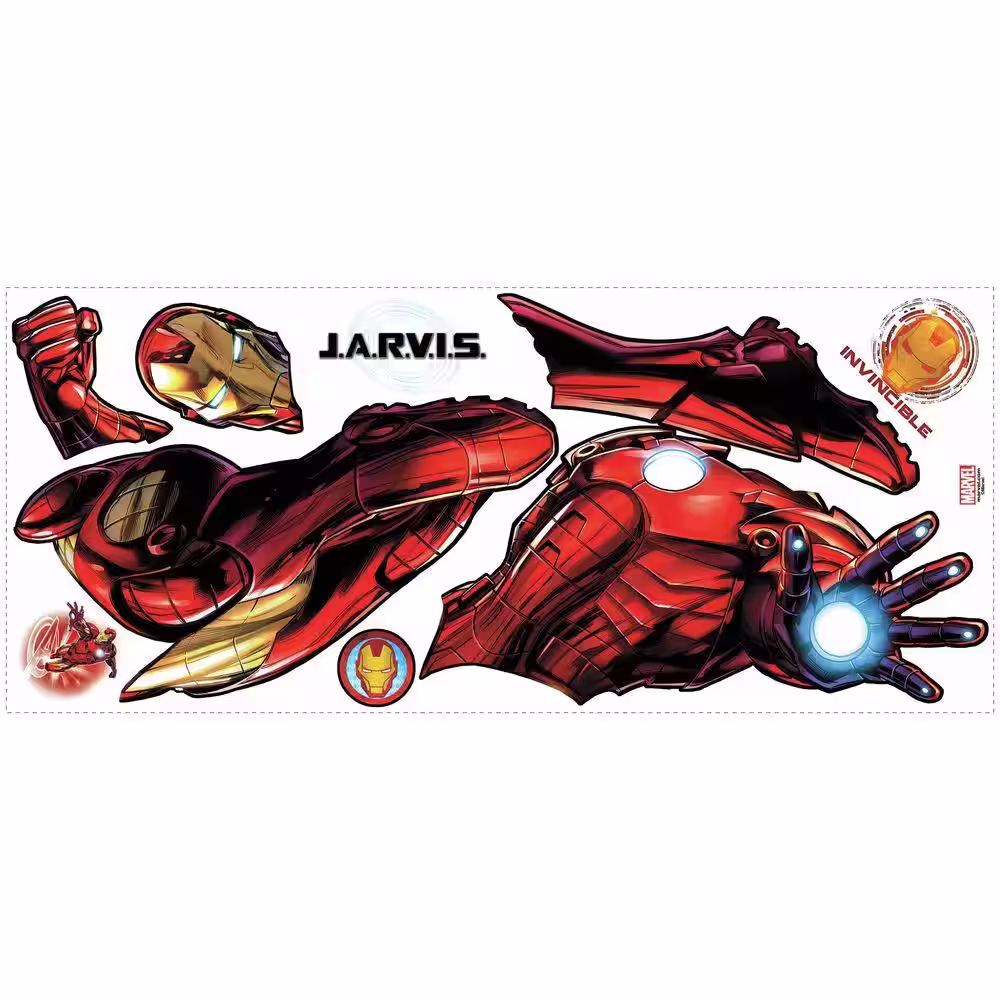 RoomMates 5 in. W x 19 in. H Iron Man 9-Piece Peel and Stick Giant Wall Decal with Glow