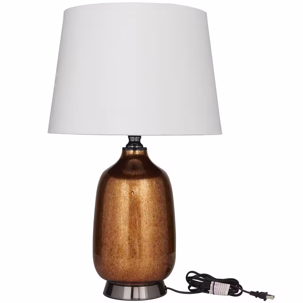 Litton Lane 26 in. Copper Glass Gourd Style Base Task and Reading Table Lamp with Tapered Shade