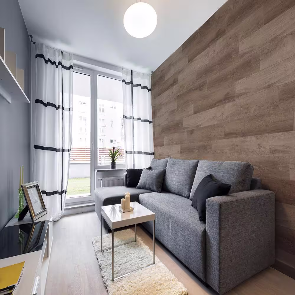 SURFACE Design By TechnoDesign Wood Collection 36 in. x 7.25 in. Aged Oak PVC Fiber Board Self-Adhesive Wall, Covering 18.1 sq. ft. (10-Pack)