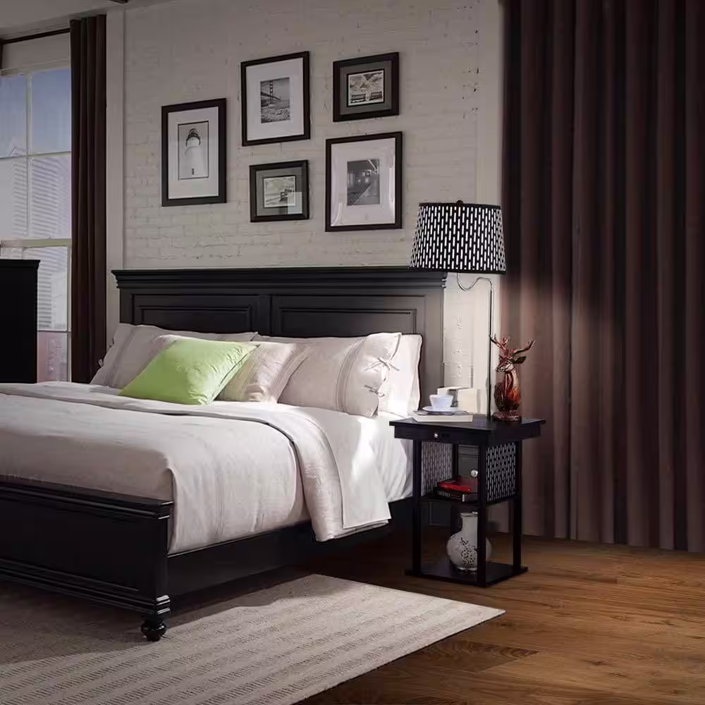 Brightech Madison 56 in. Black Narrow End Table with Built-In LED Lamp with Pattern Shade and USB Port