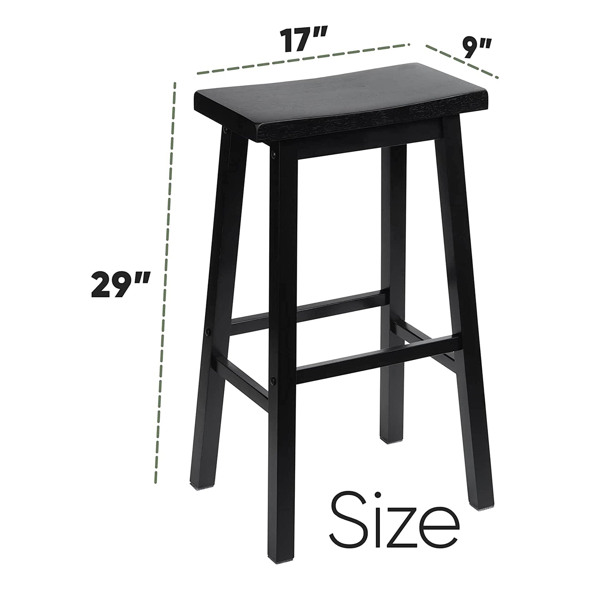 PJ Wood Classic Saddle-Seat 29In Kitchen Counter Stools, Black, Set of 2