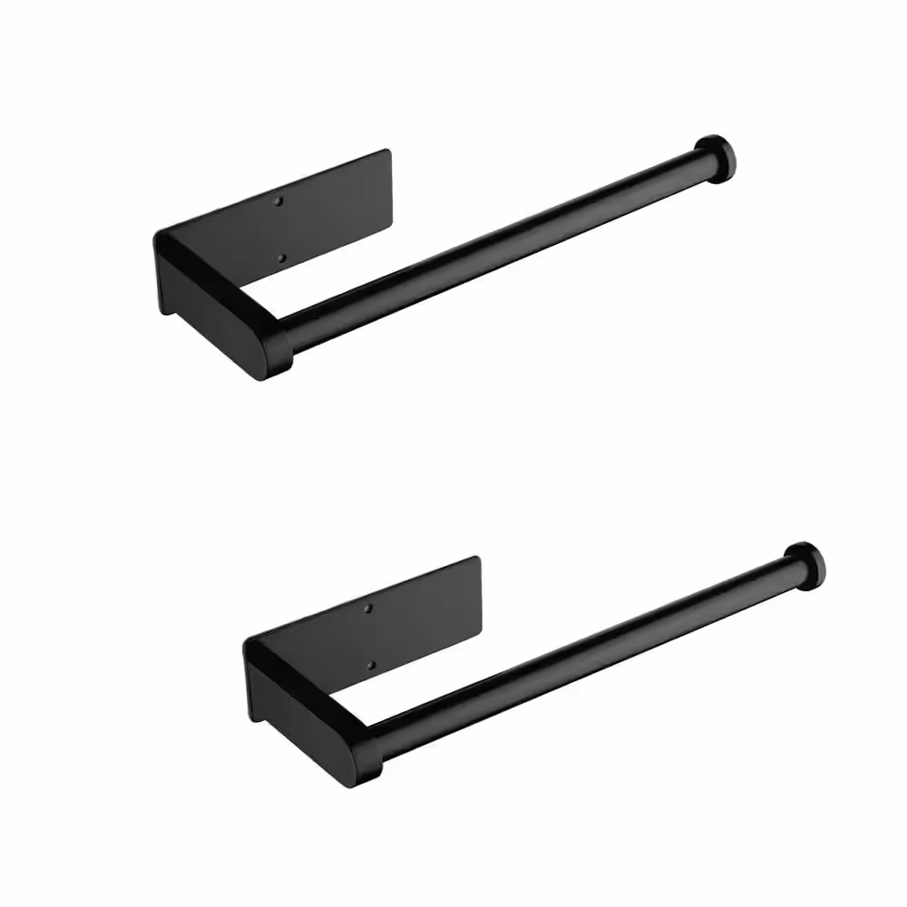 None 12 in. Stainless Steel Wall Mount Paper Towel Holder for Kitchen Bathroom in Black (2-Pack)
