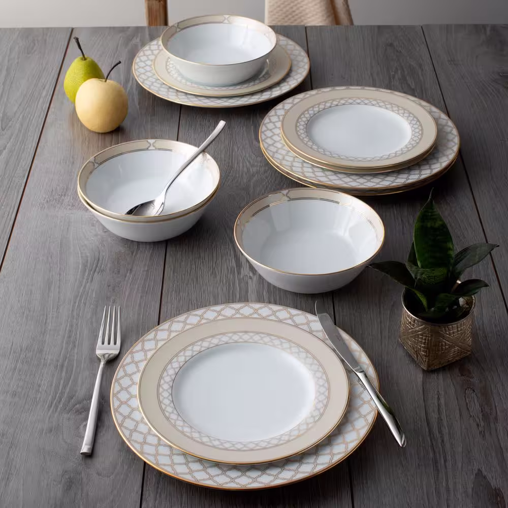 Noritake 12-Piece Gold White Eternal Palace Porcelain Dinnerware Set (Service for 4)