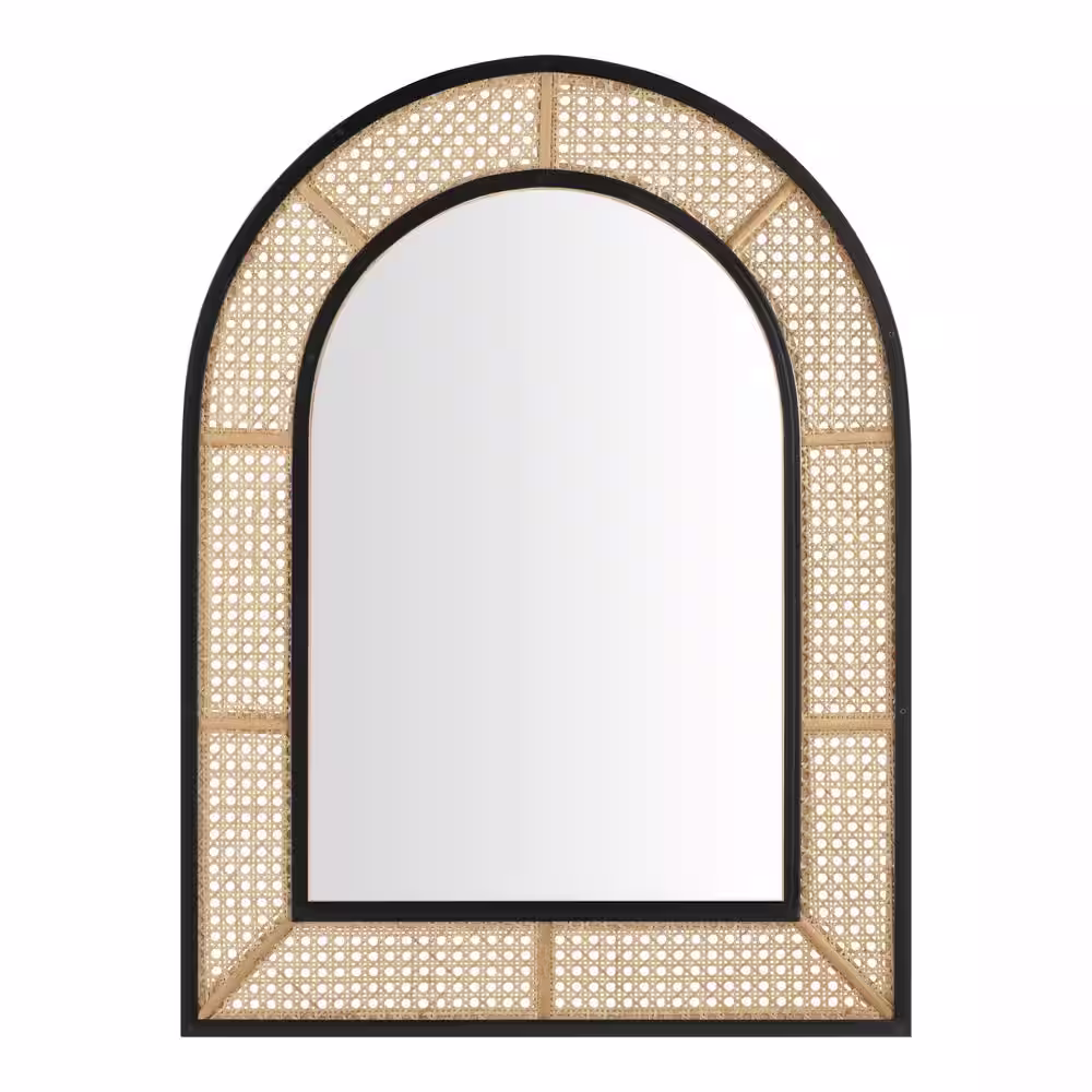 Home Decorators Collection Medium Arched Natural and Black Rattan Cane Mirror (24 in. W x 32 in H)