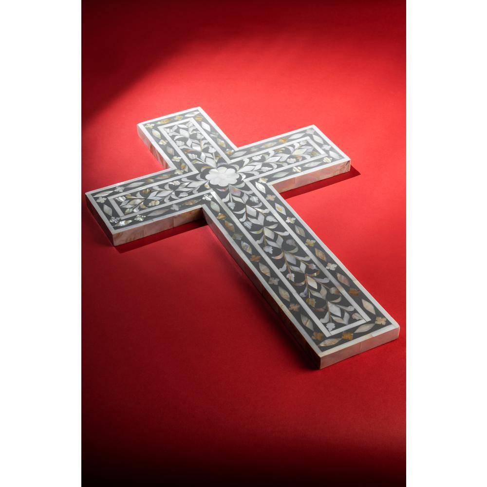 GAURI KOHLI Jodhpur Mother of Pearl Wall Cross Gray Decorative Sign