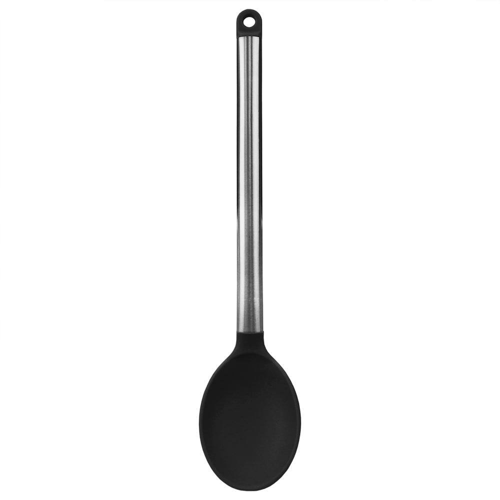 Home Basics Stainless Steel Solid Silicone Black Spoon