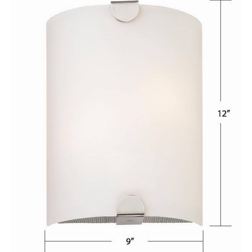 Volume Lighting 12 in. L x 9 in. W x 3.75 in. D. Brushed Nickel 1-Light Integrated Indoor LED Wall Sconce with Glass Half Cylinder Shade