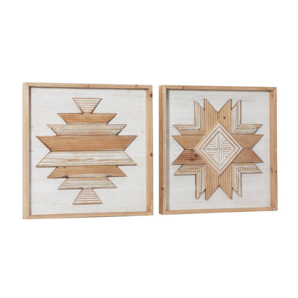 Litton Lane Wood Brown Handmade Southwestern Beaded Geometric Wall Decor (Set of 2)