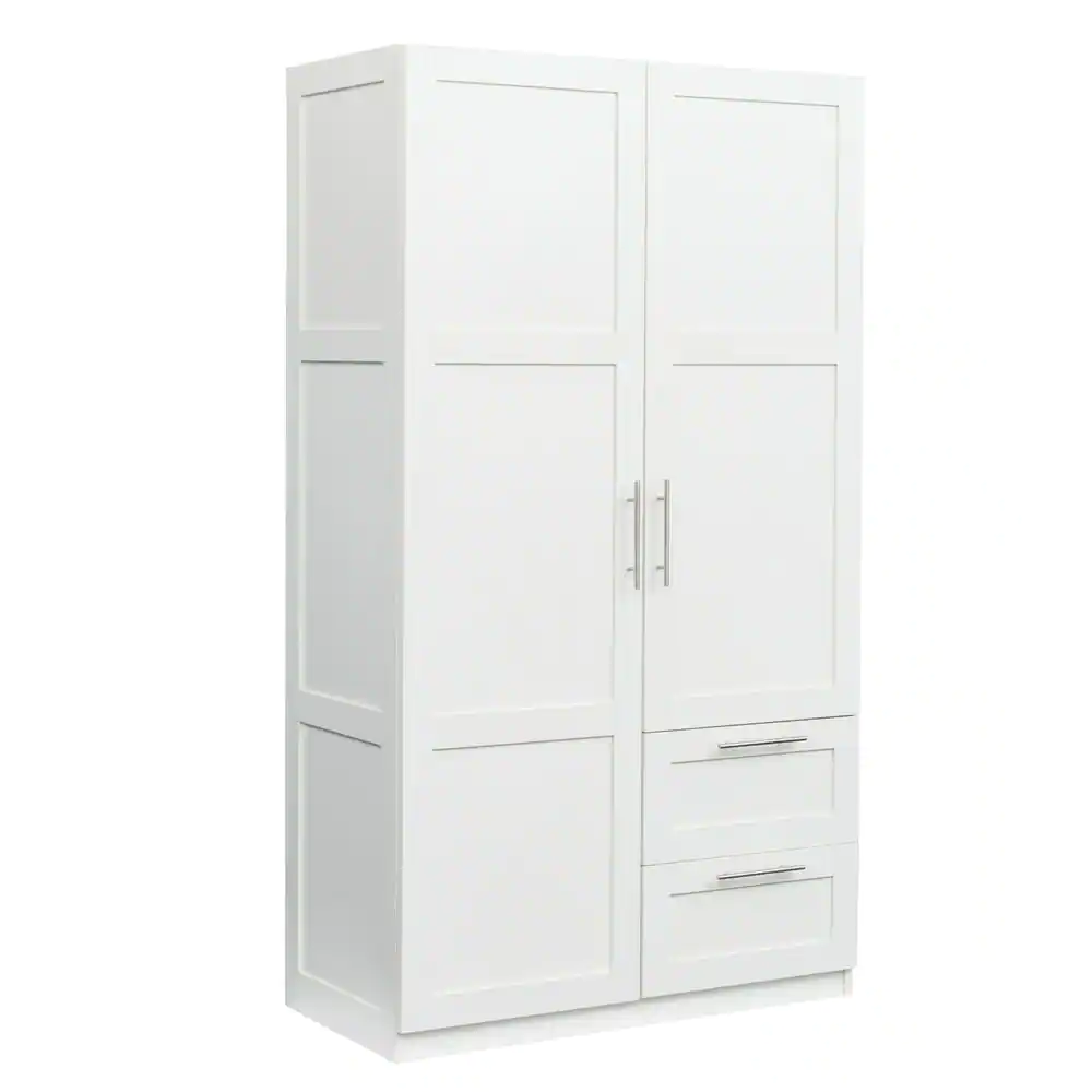 None White Simple Wooden Armoire with 2 Drawers and 5 Storage Spaces( H 71 in. X W 40 in. X 20 in. D)