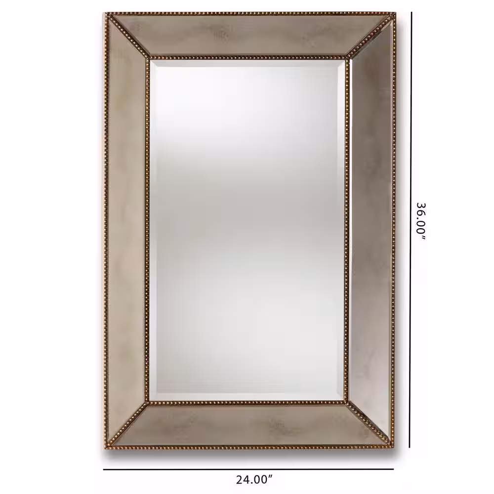 Baxton Studio Medium Rectangle Antique Gold Contemporary Mirror (36 in. H x 24 in. W)