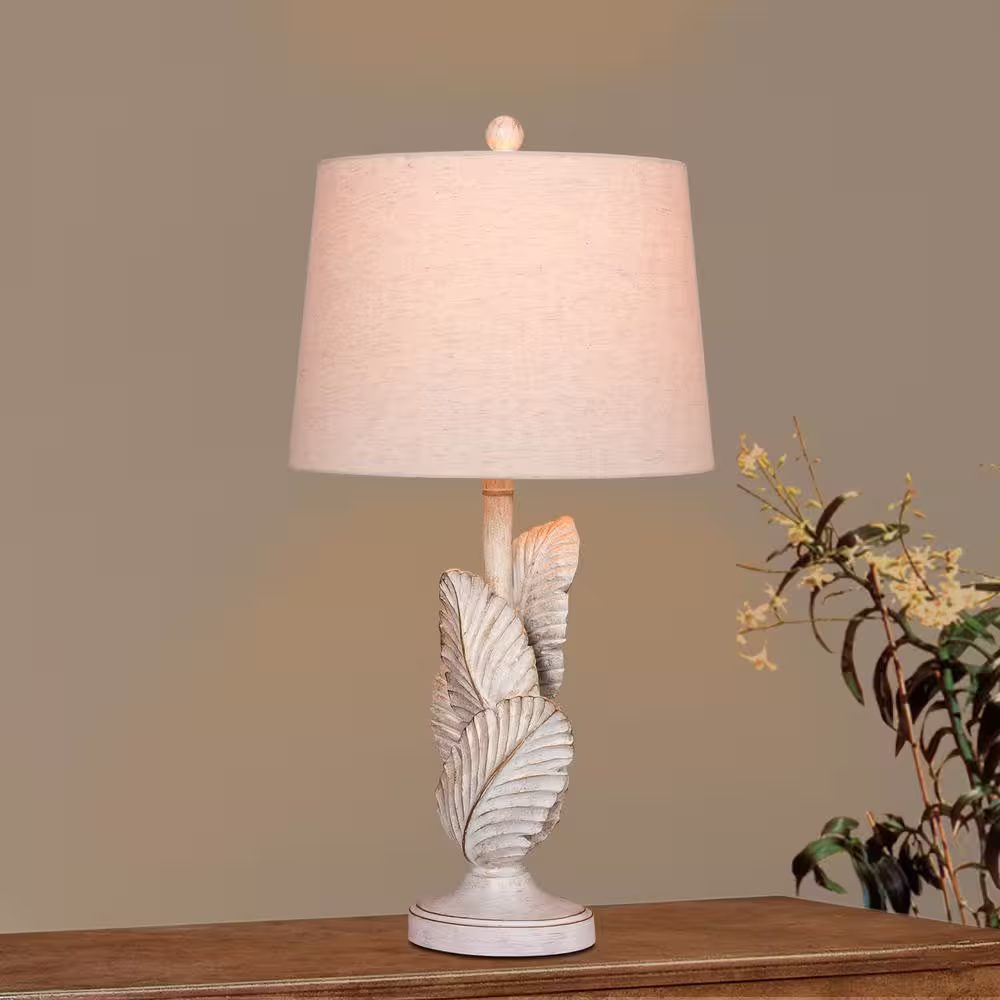 Fangio Lighting 27.5 in. Antique White Island Palm Resin Table Lamps