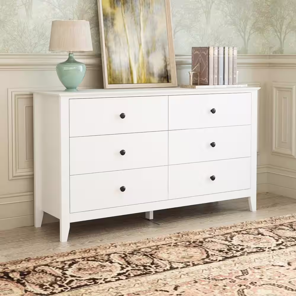 None White Wooden Dresser, Vanity, Cabinet with 6 Drawers and Eco-Friendly Paint Finish, 31.5 in. H x 55.1 in. W x 15.7 in. D