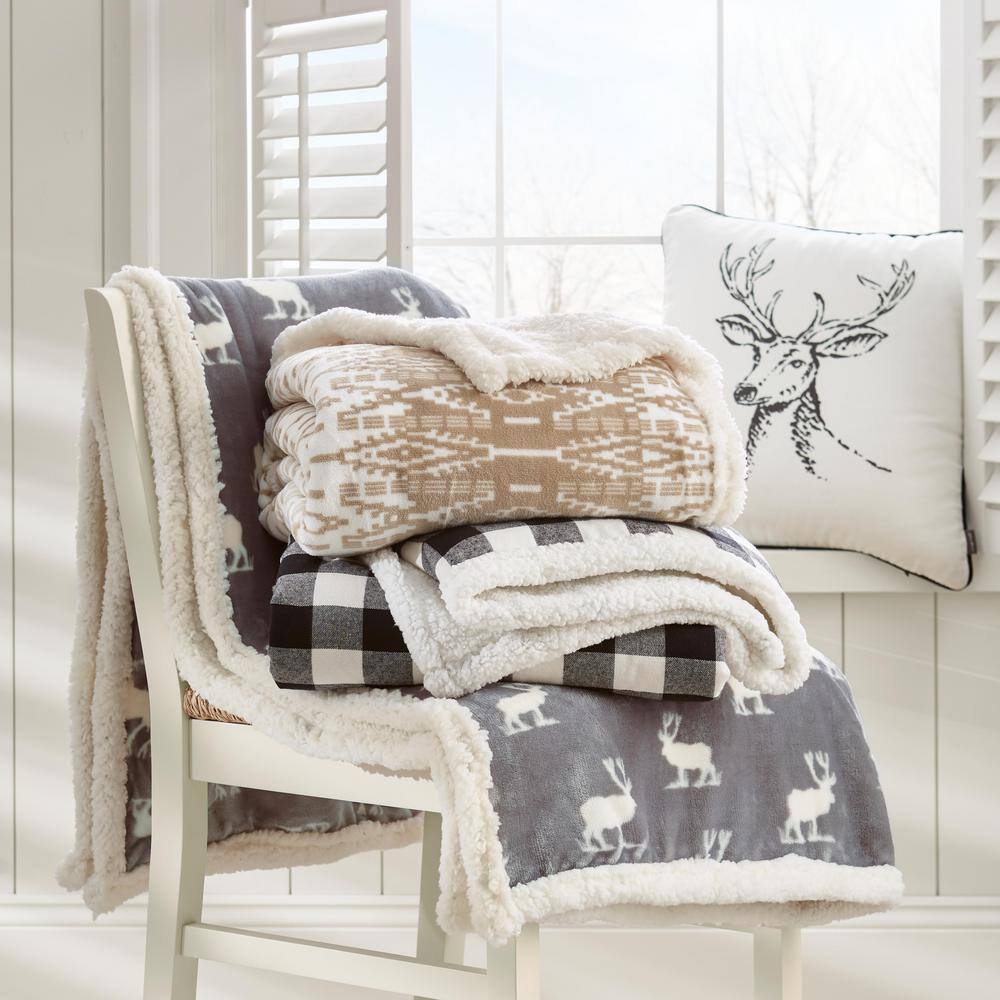 EDDIE BAUER Winter Morning Stag White 1-Piece 20 in. x 20 in. Cotton Throw Pillow