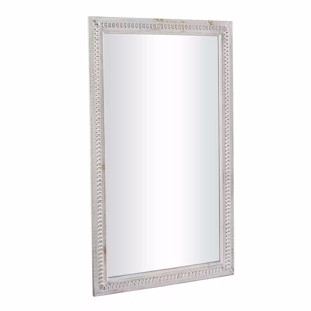 Litton Lane 48 in. x 28 in. Carved Beaded Rectangle Framed White Wall Mirror