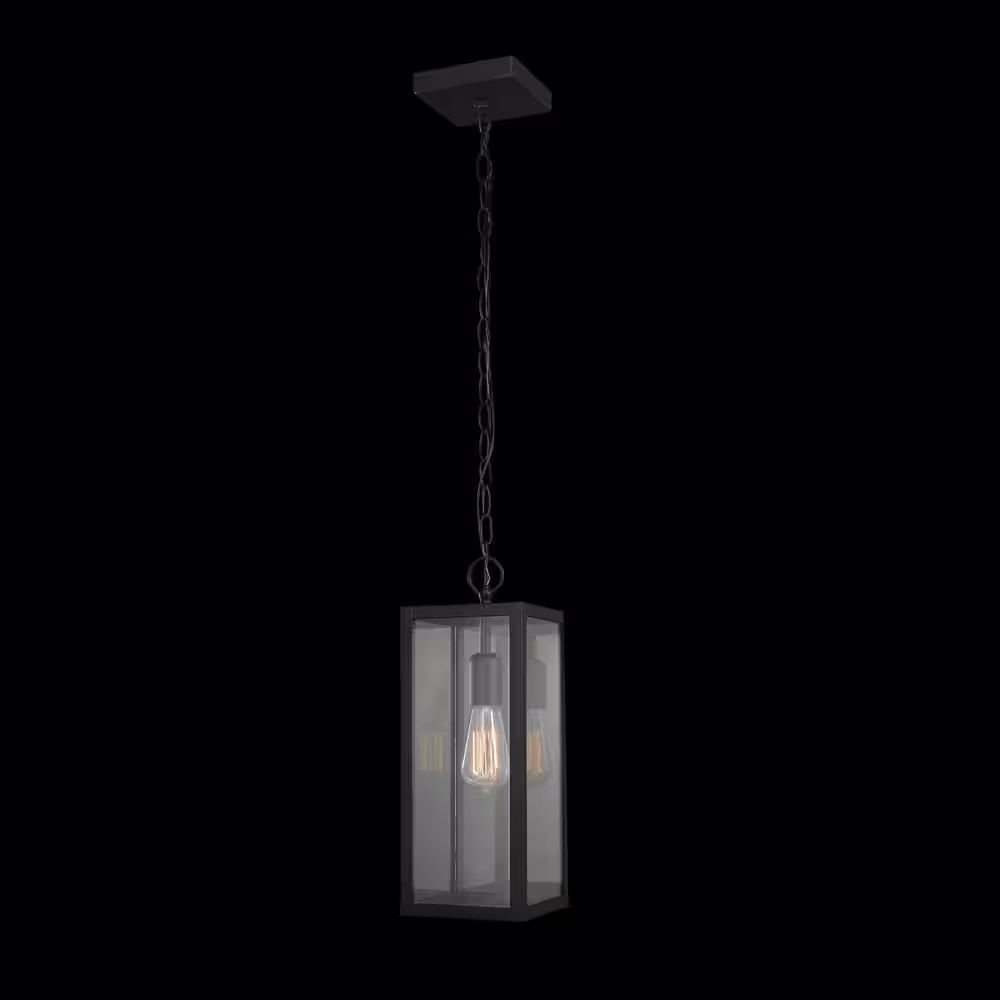 Globe Electric Bowery 1-Light Matte Black Outdoor/Indoor Pendant Light with Clear Glass Shade