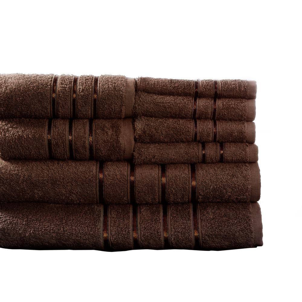 None 8-Piece Chocolate 100% Cotton Plush Bath Towel Set