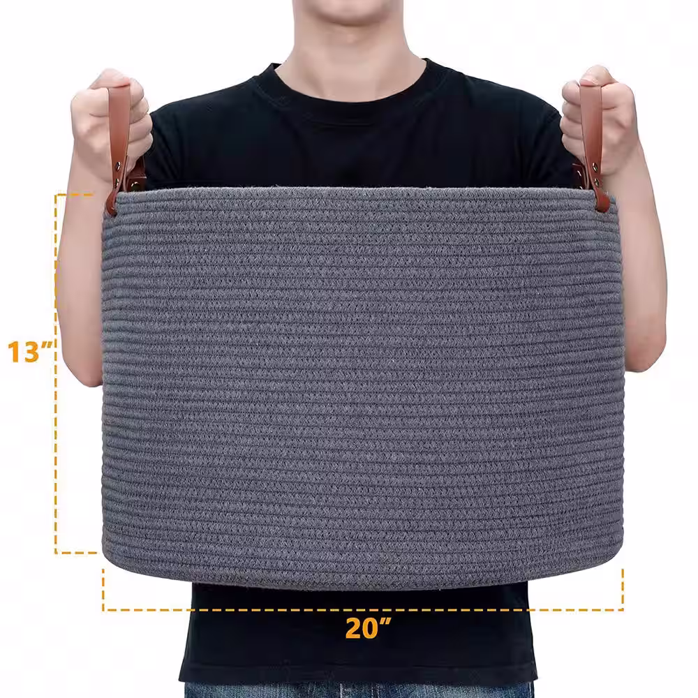 None Grey Cotton Large Baskets for Storage Cotton Rope Basket