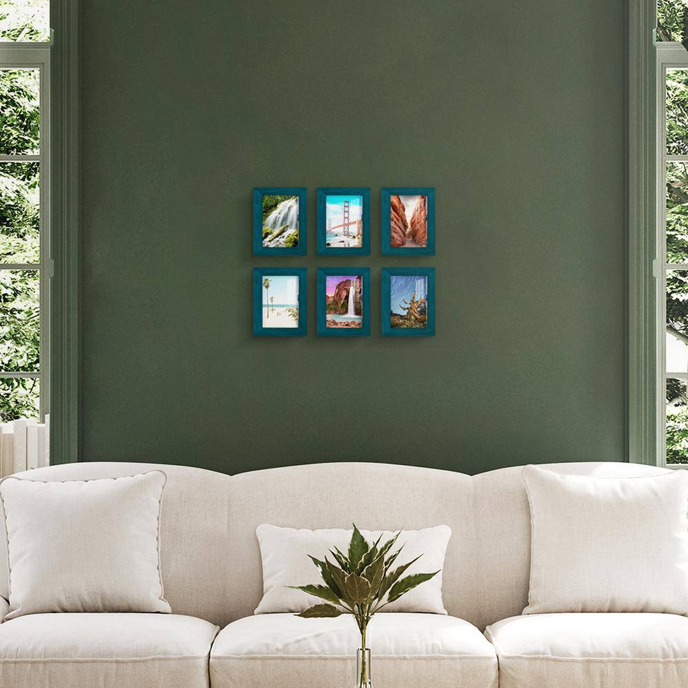 None Woodgrain 3.5 in. x 5 in. Ocean Blue Picture Frame (Set of 6)