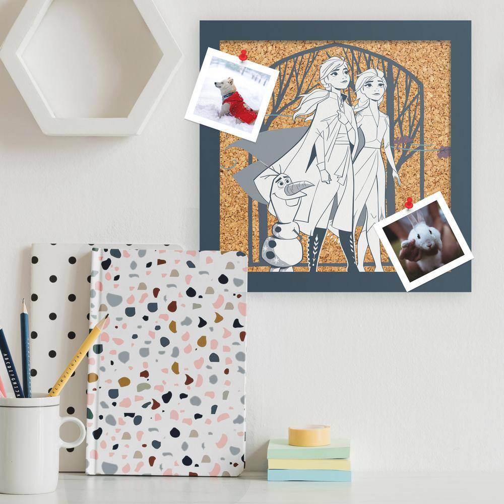 RoomMates Blue and White Frozen II Elsa, Anna and Olaf Cork Black Vinyl Wall Art