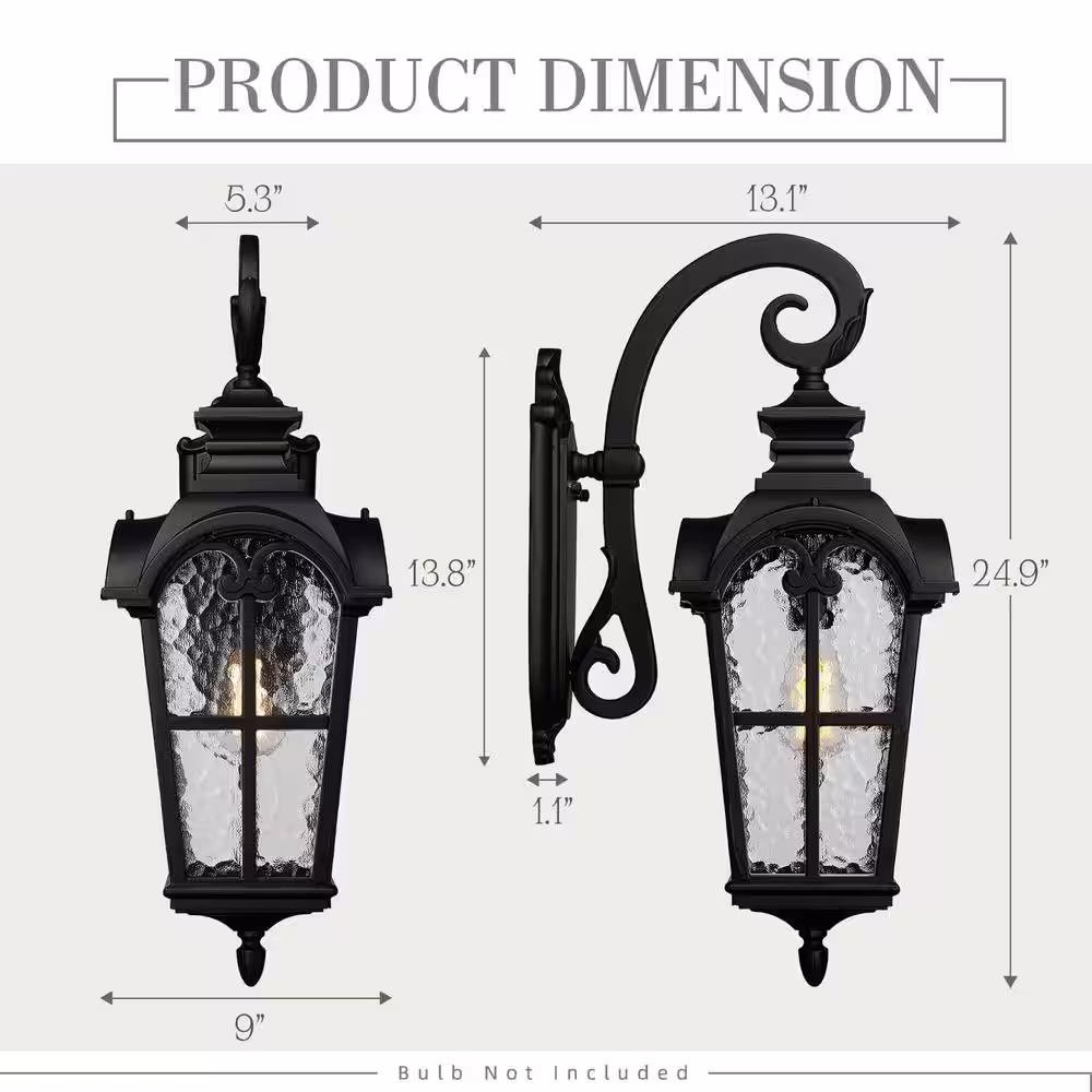 None 25 In. Large Exterior Black Weather Resistant Outdoor Hardwired Wall Lantern Scone with No Bulbs Included