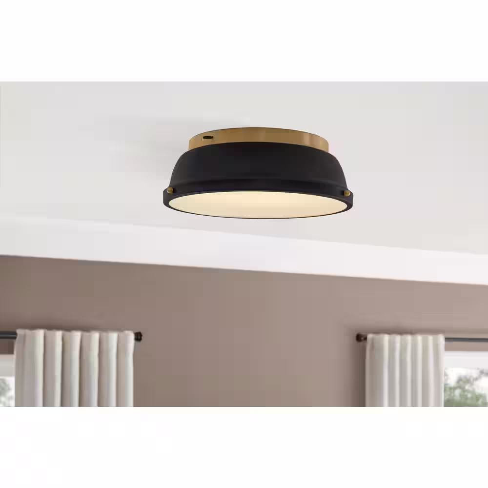 Hampton Bay Taspen 14 in. Black and Antique Brass CCT Color Temperature Selectable LED Flush Mount Ceiling Light Fixture