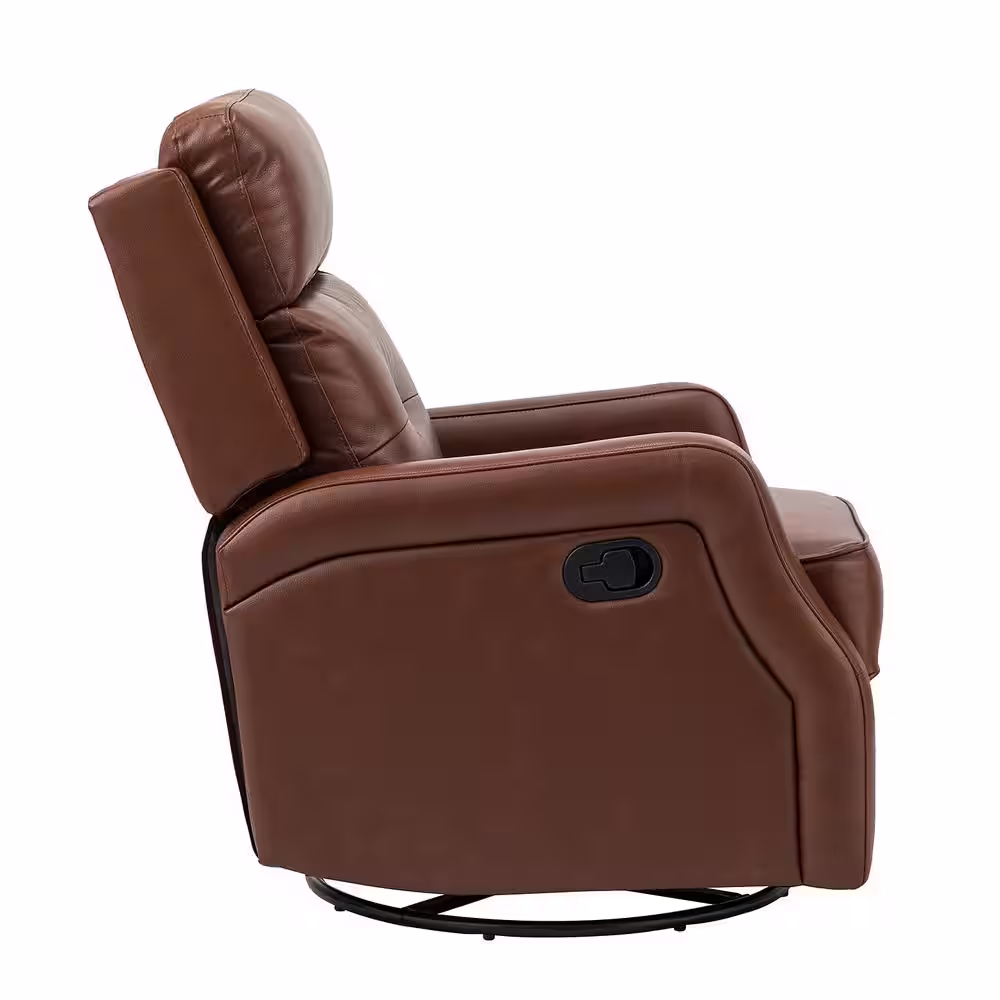 None Ifigenia 28.74 in. Wide Brown Genuine Leather Swivel Rocker Recliner with Tufted Back
