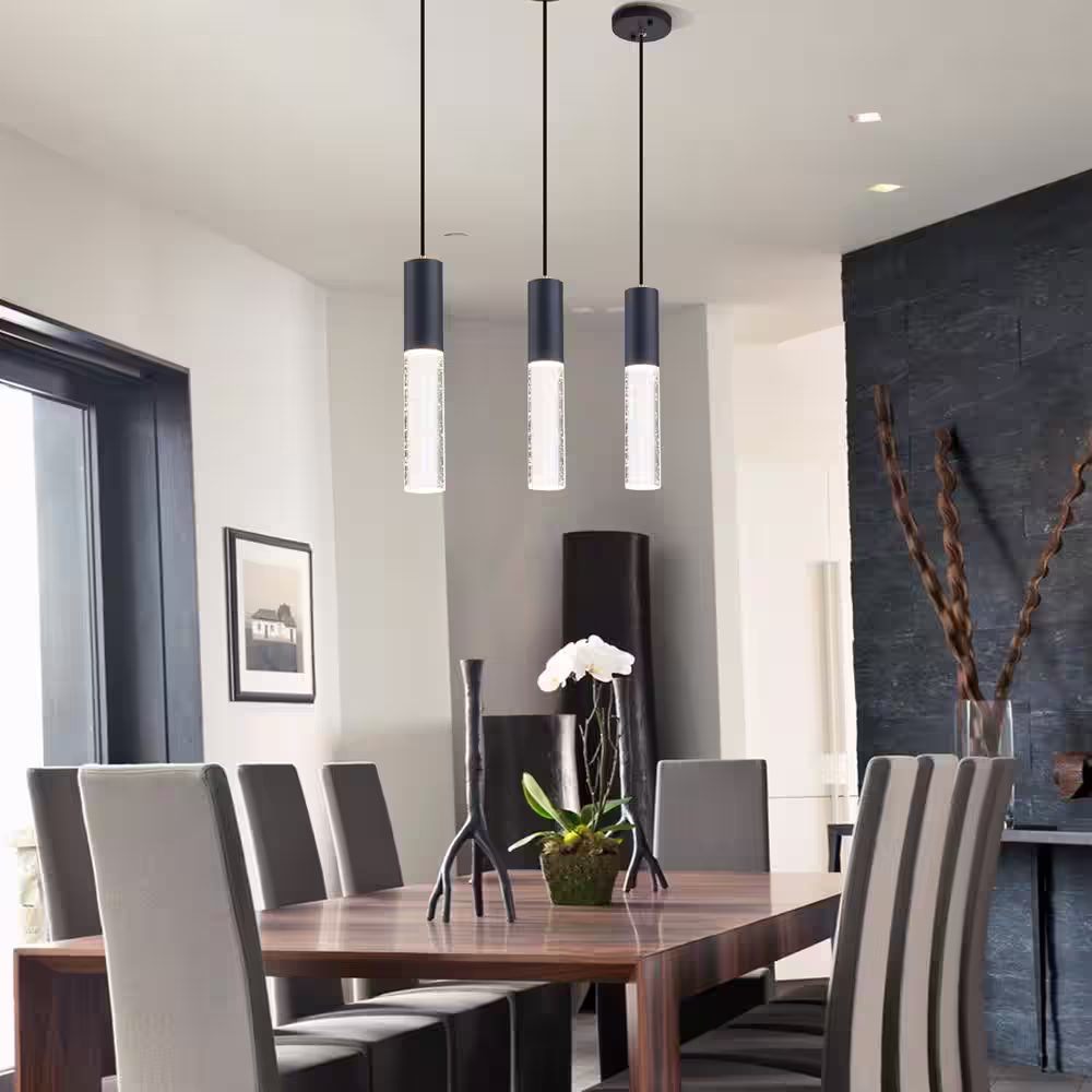 None 1-Light Matte Black Bubble Crystal Mini Pendant Light