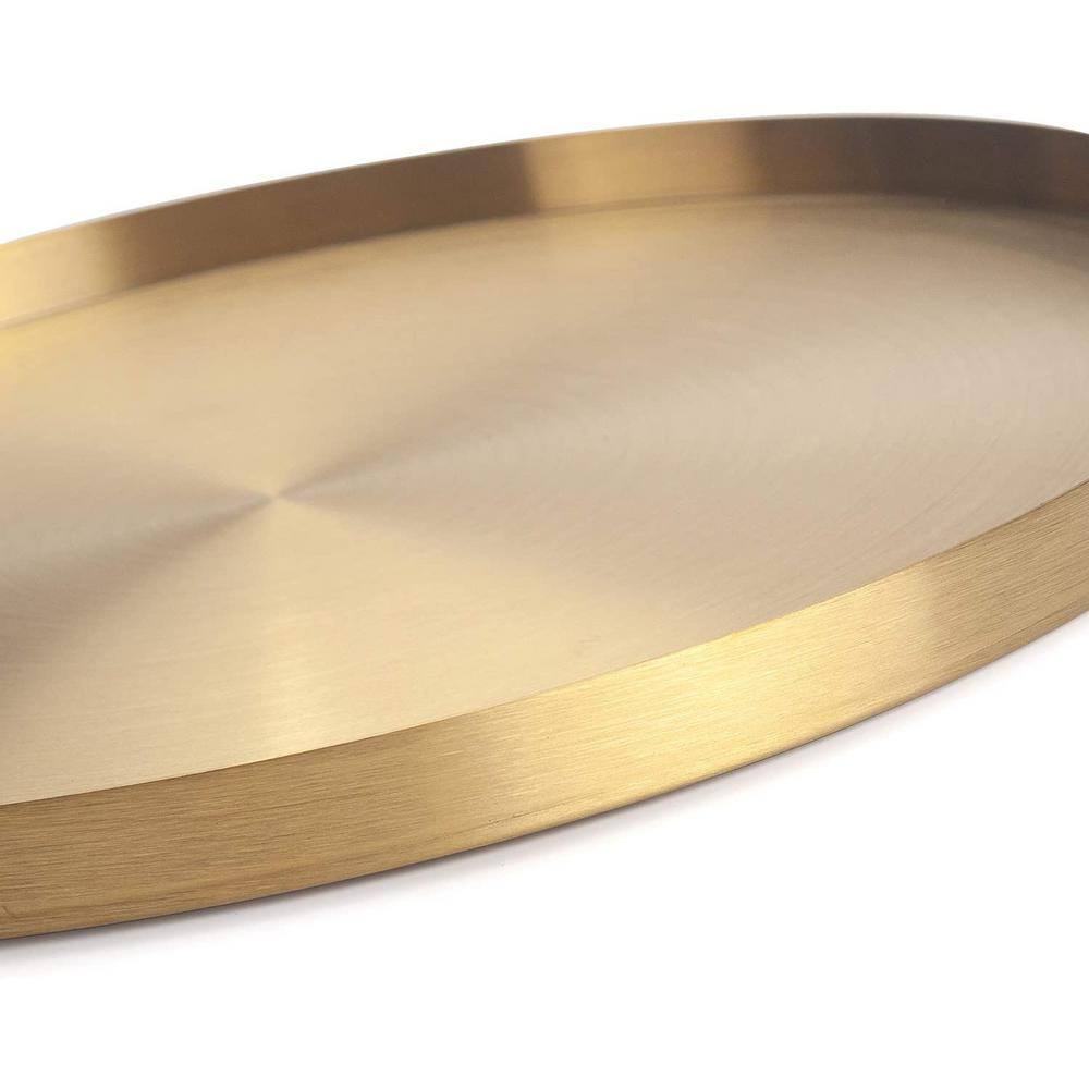 None 12.6 in. Gold Stainless Steel Round Decorative Tray