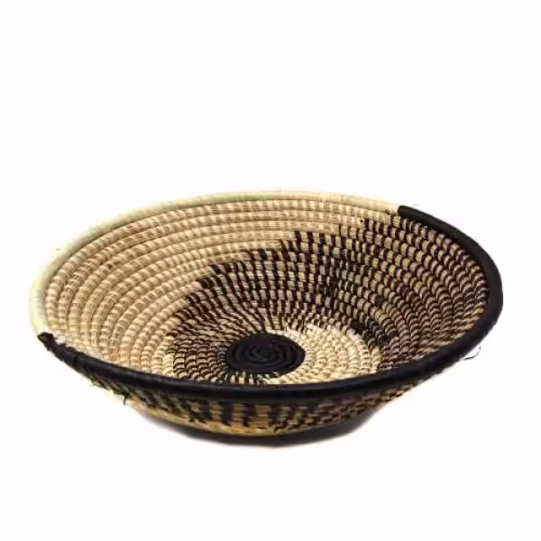 None Natural/Black Woven Sisal Basket Spiral Pattern