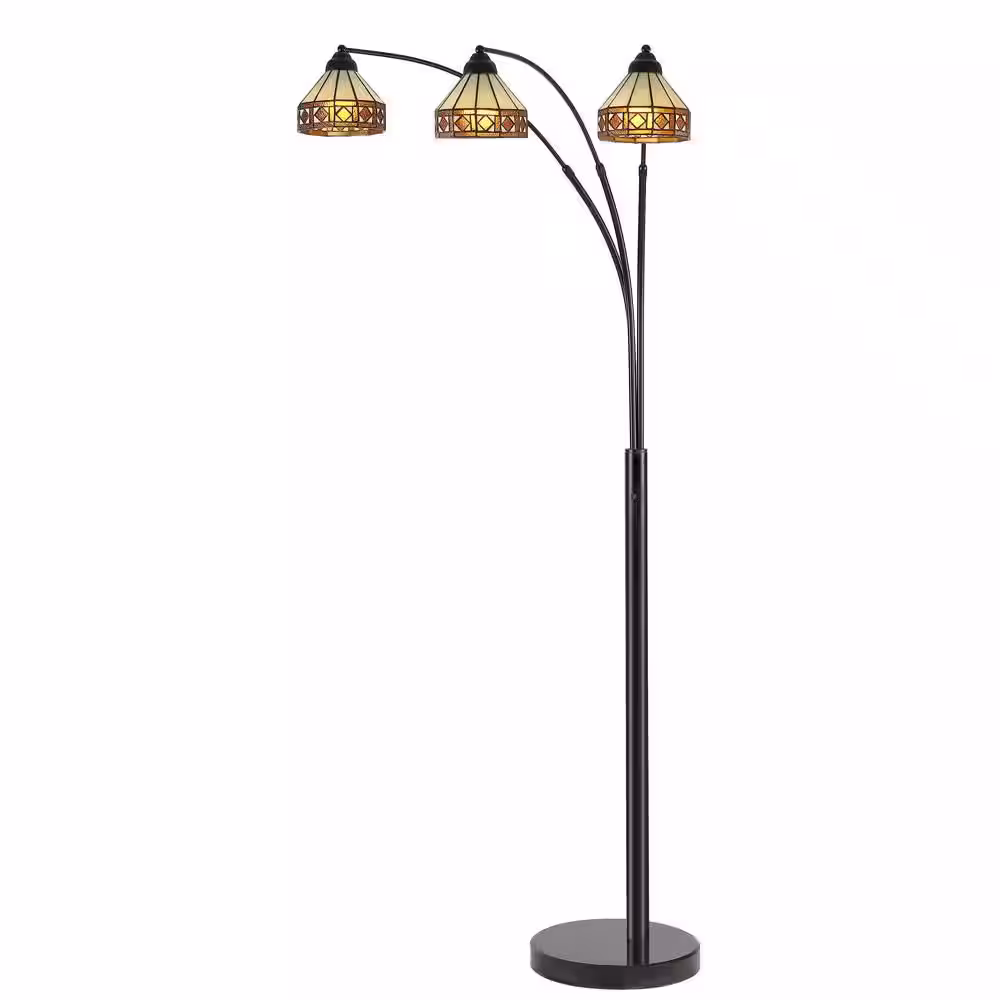 Dale Tiffany Sareena 79 in. 3-Light Black Arc Tiffany Floor Lamp