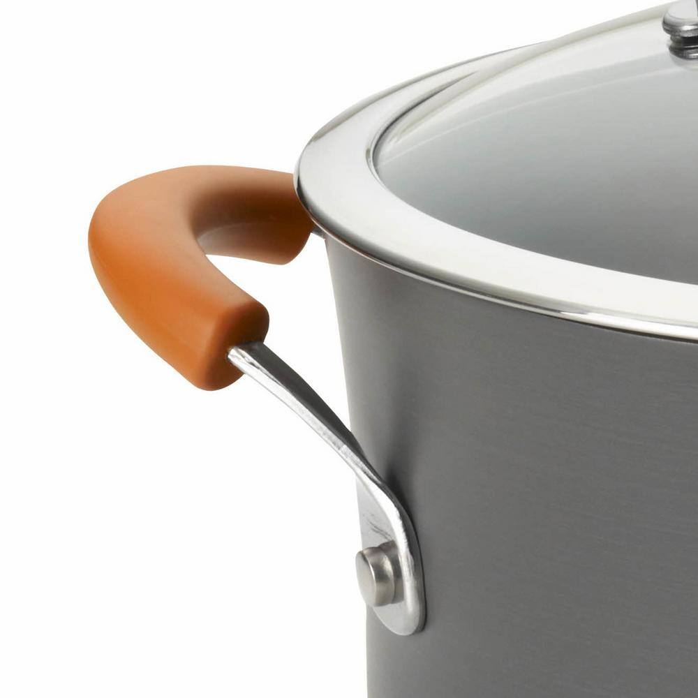 Rachael Ray Classic Brights 10 qt. Hard-Anodized Aluminum Nonstick Stock Pot in Orange and Gray with Glass Lid
