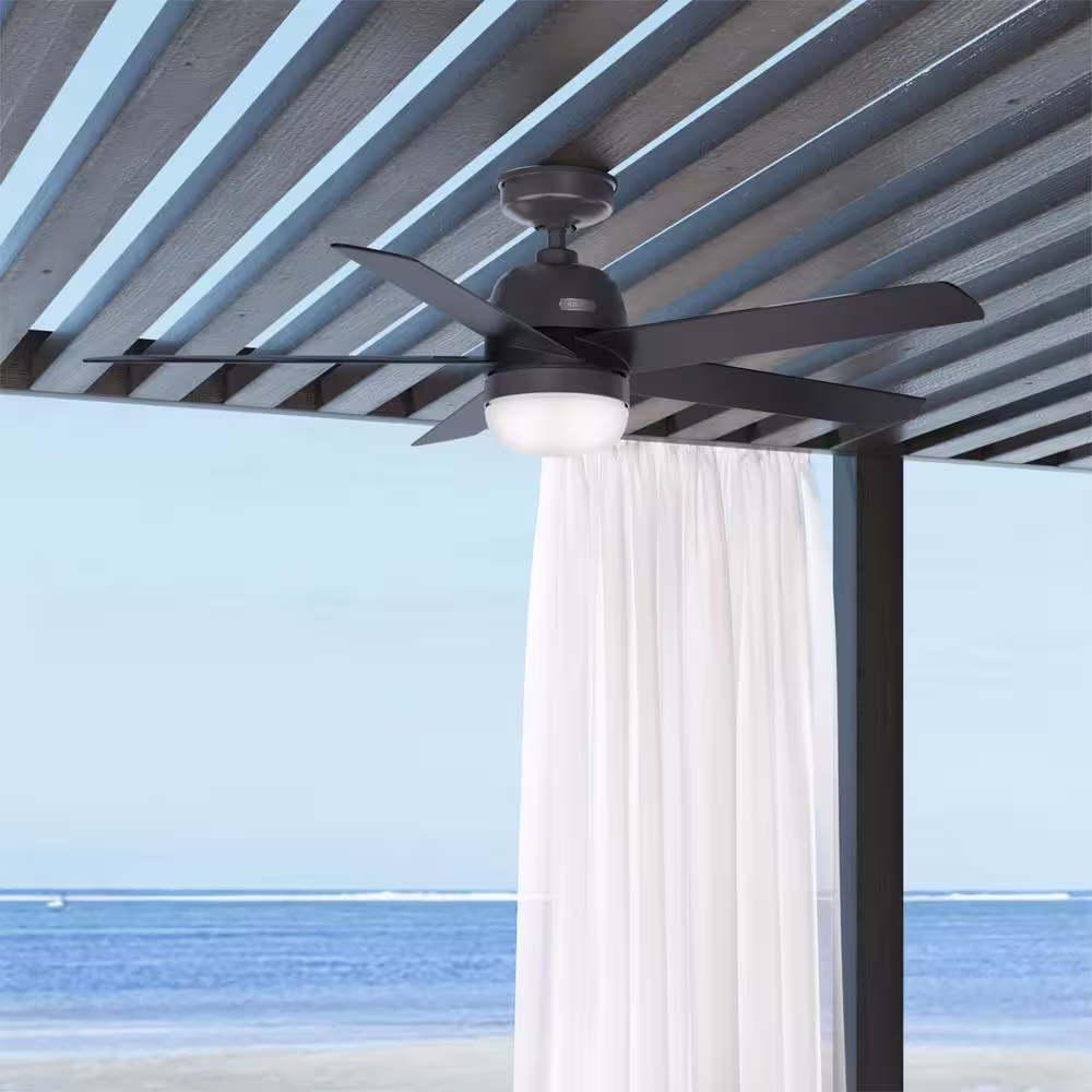 Hunter Anorak 52 in. Outdoor Matte Black Ceiling Fan with Light Kit and Wall Control Included