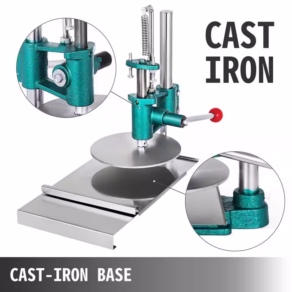 VEVOR 7.9 in. Pizza Dough Press Machine 0.2 in. Thick Disc Dual Plates Stainless-Steel Dough Pastry Manual Press Machine