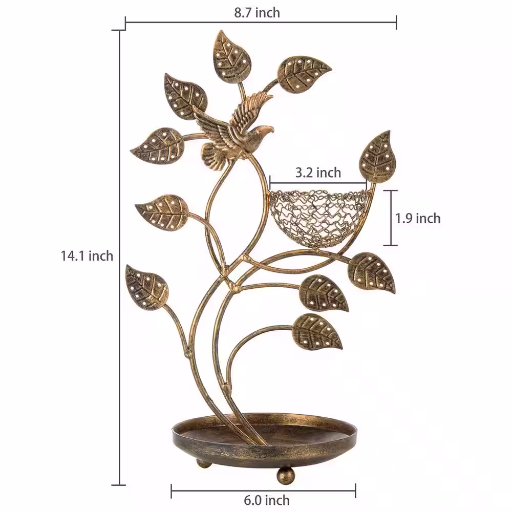 None 14-in. Bronze-Tone Tree and Bird Nest Earring Stand Jewelry Tower
