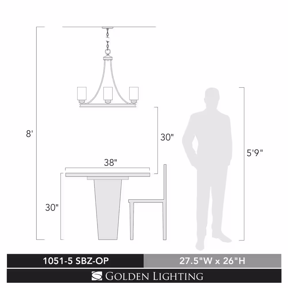 Golden Lighting Holborn Collection 5-Light Bronze Opal Shade Chandelier