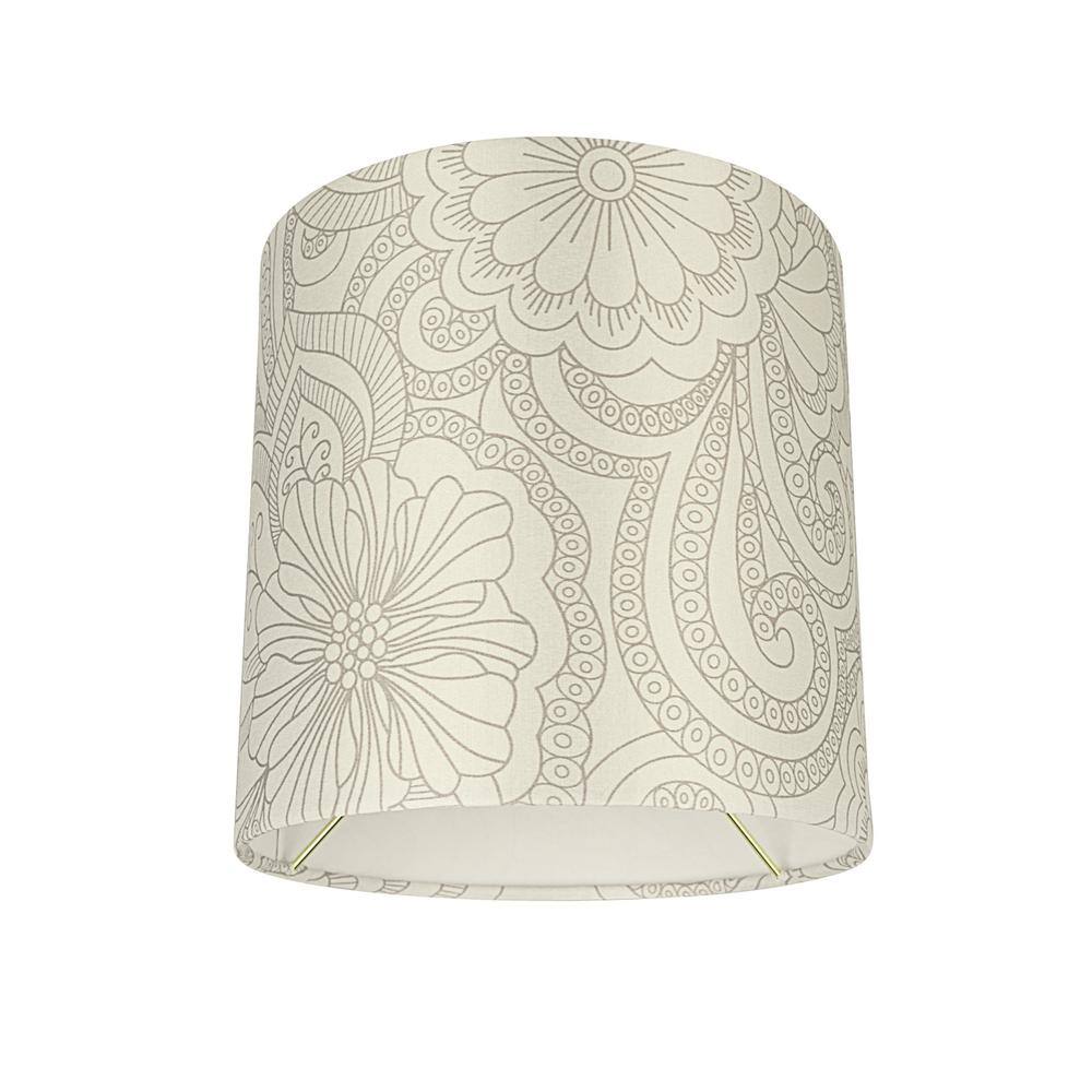 Aspen Creative Corporation 10 in. x 10 in. White and Grey Floral Print Drum/Cylinder Lamp Shade