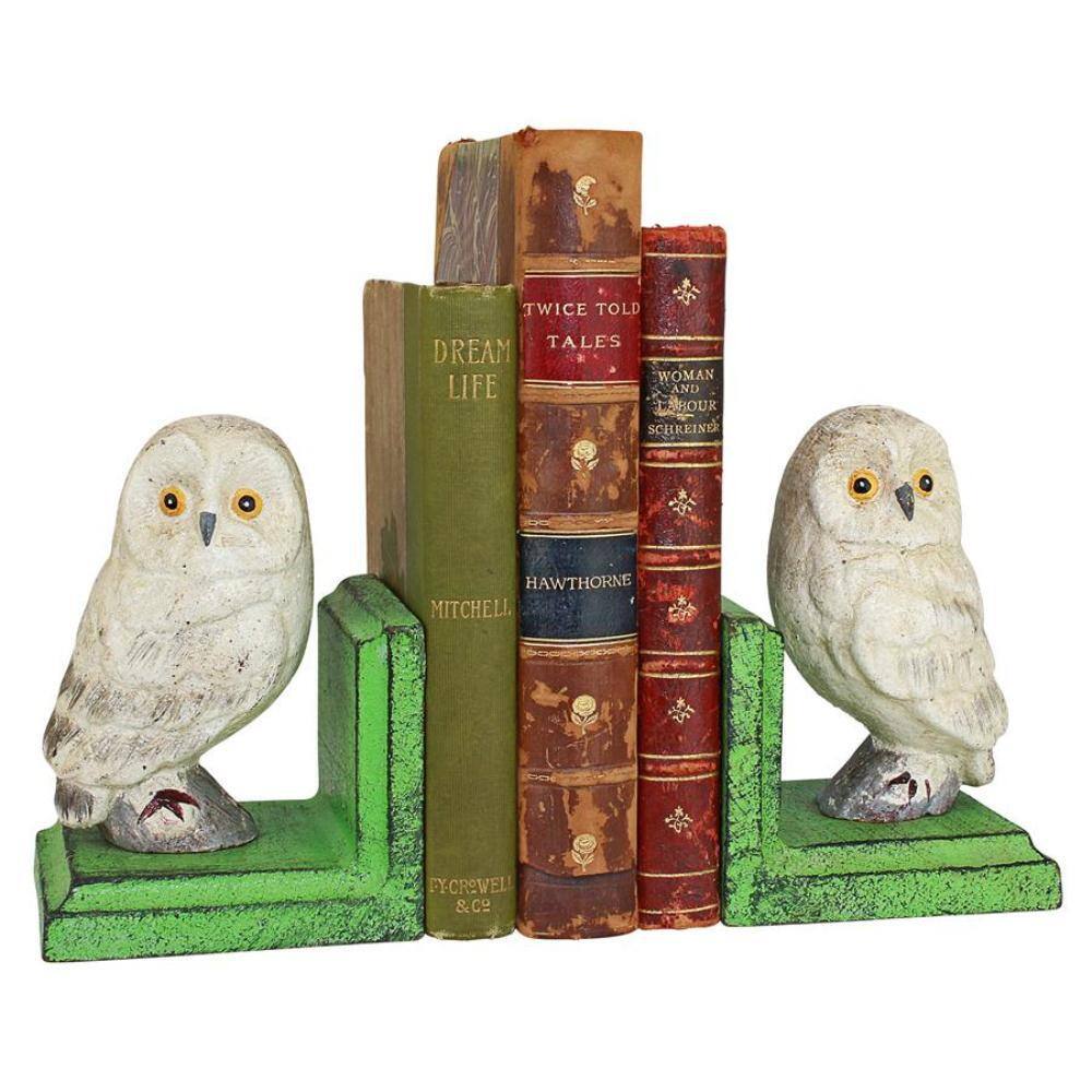 Design Toscano Wise Snowy Owl Cast Iron Sculptural Bookend Pair