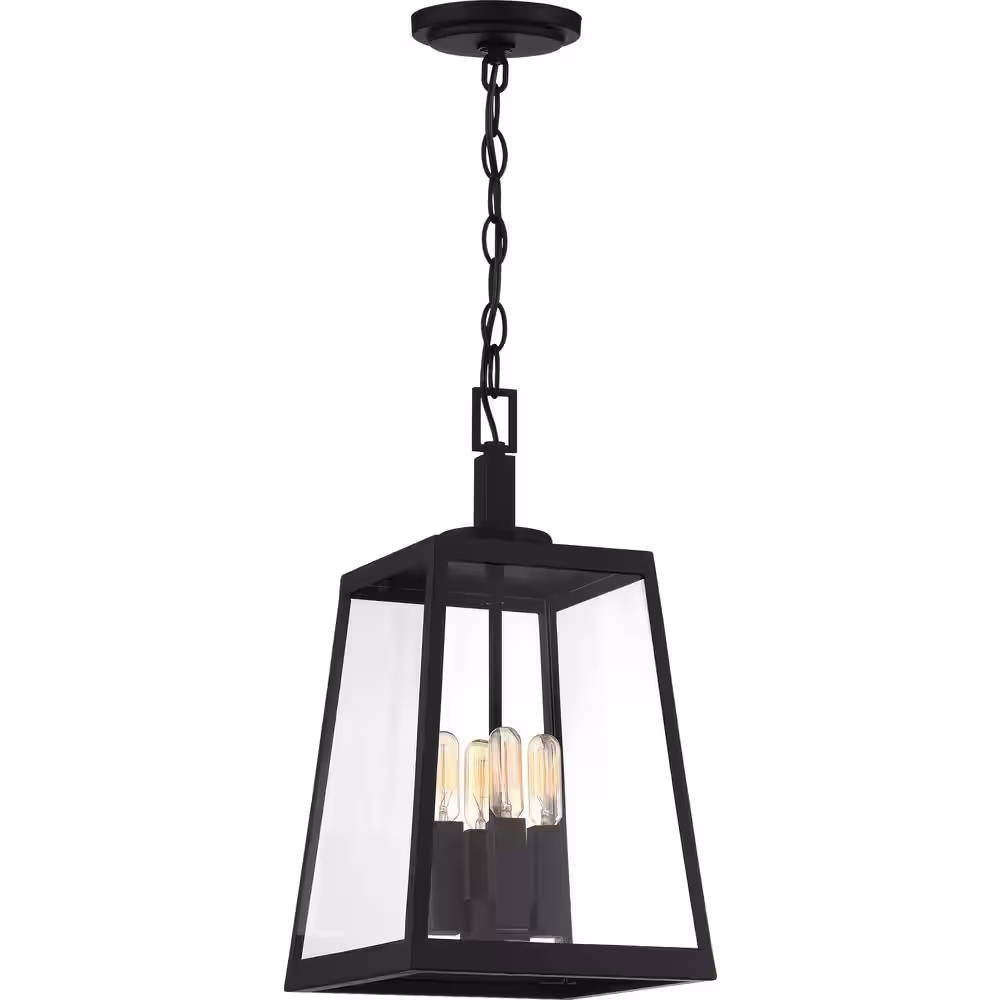 SATCO Halifax 17.75 in. 4-Light Matte Black Dimmable Outdoor Pendant Light with Clear Glass and No Bulbs Included