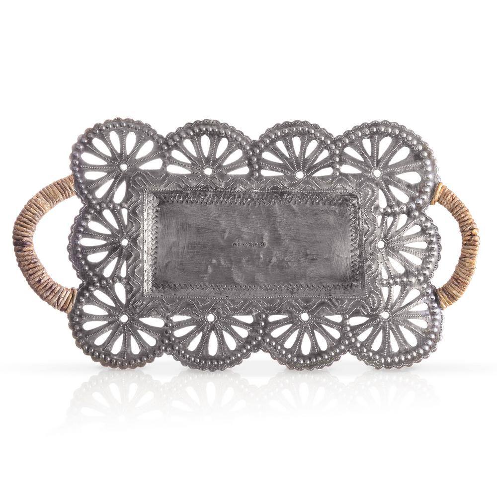 None Curved Flowering Haitian Steel Drum Decorative Tray